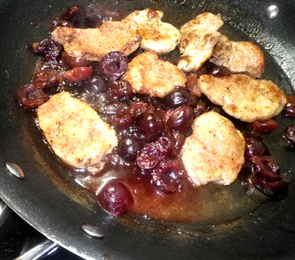 Pork Tenderloin Medallions With Dijon Mustard And Dark Fresh Sweet Cherries