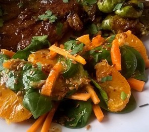 Mandarine Orange Spinach Salad With Lemon Honey Ginger Dressing